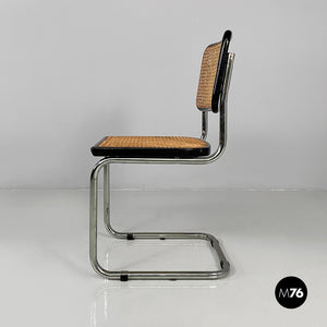 Chair in black wood, straw and steel, 1960s