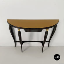Load image into Gallery viewer, Wall console in wood, brass and glass, 1940s
