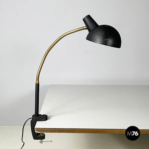 Table lamp with clamp in black metal and brass, 1970s