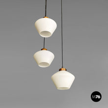 将图片加载到图库查看器，Three-light chandelier in glass and black metal, 1950s

