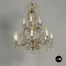 Carica l&#39;immagine nel visualizzatore di Gallery, Glass drop chandelier with brass structure, 1900-1950s
