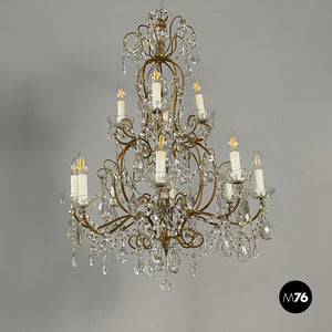 Glass drop chandelier with brass structure, 1900-1950s