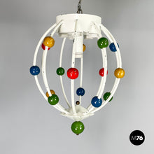 Load image into Gallery viewer, White iron chandelier with colored spheres, 1940s
