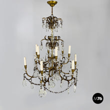 Carica l&#39;immagine nel visualizzatore di Gallery, Glass drop chandelier with brass structure, 1900-1950s
