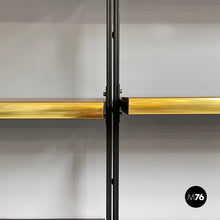 将图片加载到图库查看器，Bookcase in wood, brass and black metal, 1960s
