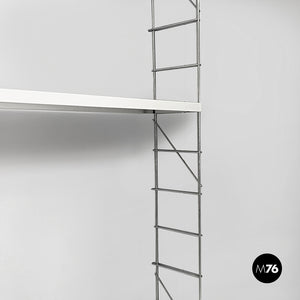 Modular wall bookcase in white metal and steel, 1980s