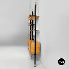 Load image into Gallery viewer, Modular bookcase in wood and black metal, 1960s
