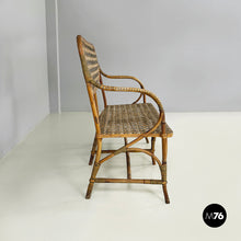 Load image into Gallery viewer, Two-seater outdoor bench in rattan, early 1900s
