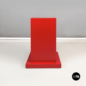 Geometric pedestal in red lacquered wood, 1980s