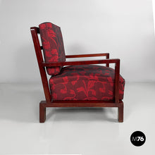 画像をギャラリービューアに読み込む, Armchair in wood and red fabric, 1930s
