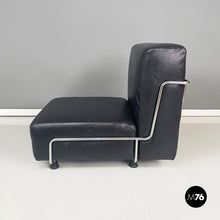 Load image into Gallery viewer, Armchair in black leather and metal, 1980s
