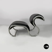 Carica l'immagine nel visualizzatore di Gallery, Black faux leather and steel armchair, 1980s
