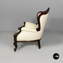 Load image into Gallery viewer, Armchairs in wood and white fabric, 1930s
