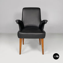 Load image into Gallery viewer, Armchairs in black leather and wood, 1960s
