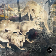 Load image into Gallery viewer, Silk tapestry with 5 foxes in bamboo forest, mid 1700s
