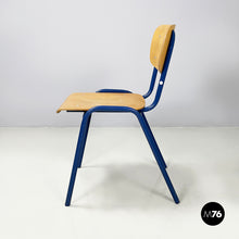 将图片加载到图库查看器，Chair in wood and blue metal, 1970s
