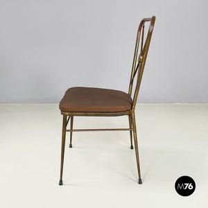 Chair in brass and brown fabric, 1950s