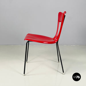 Chair in red plastic and black metal, 1960s