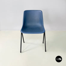 Load image into Gallery viewer, Stackable chairs in blue plastic and black metal, 2000s
