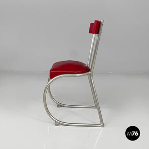 Chairs in red faux leather and metal, 1930s