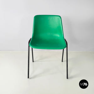 Stackable chairs in green plastic and black metal, 2000s