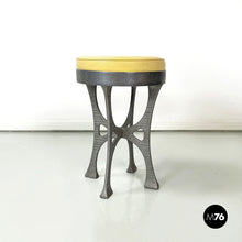 Load image into Gallery viewer, Stool in yellow leather and aluminium, 1940s
