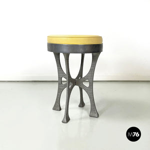Stool in yellow leather and aluminium, 1940s