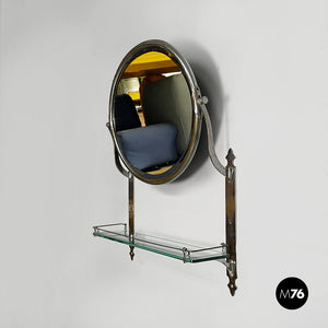 Wall mirror with shelf in glass and metal, 1930s