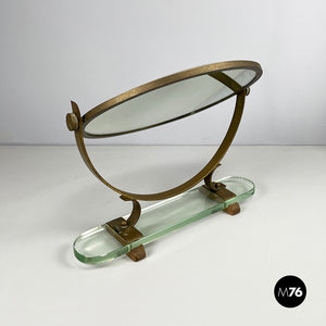 Adjustable table mirror in brass, glass and wood, 1950s