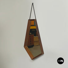 Load image into Gallery viewer, Wall mirror in wood and black leather, 1960s
