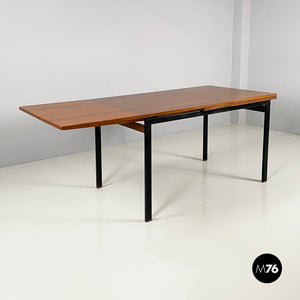 Extendable dining table in wood and black metal, 1960s