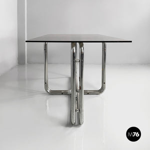 Dining table in smoked glass and steel, 1970s