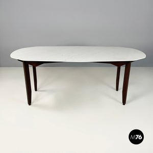 Dining table in marble, wood and bass, 1960s