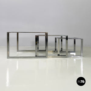 Coffee tables in smoked glass and metal, 1980s