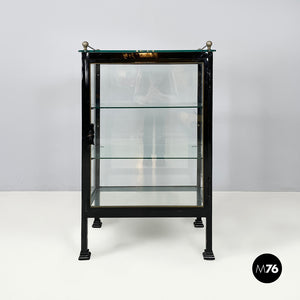 Display cabinet in glass and black metal, early 1900s