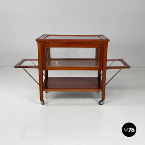 Cart with bar compartment in wood and glass, late 1800s