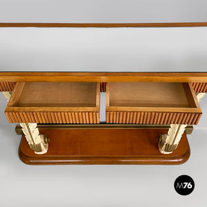 Wall console in wood and mirror, 1940s