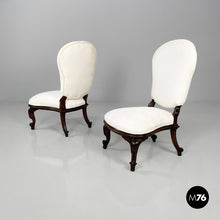 将图片加载到图库查看器，Wooden and white fabric armchairs, 1930s
