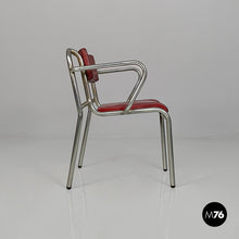 画像をギャラリービューアに読み込む, Chairs in metal and red faux leather, 1930s
