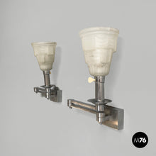 Carica l'immagine nel visualizzatore di Gallery, Wall lamps in metal and glass, 1940s
