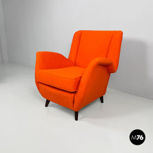 画像をギャラリービューアに読み込む, Armchair with orange fabric and wood, 1950s
