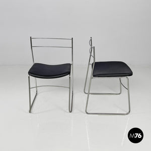 Chairs steel and black leatherette, 1970s