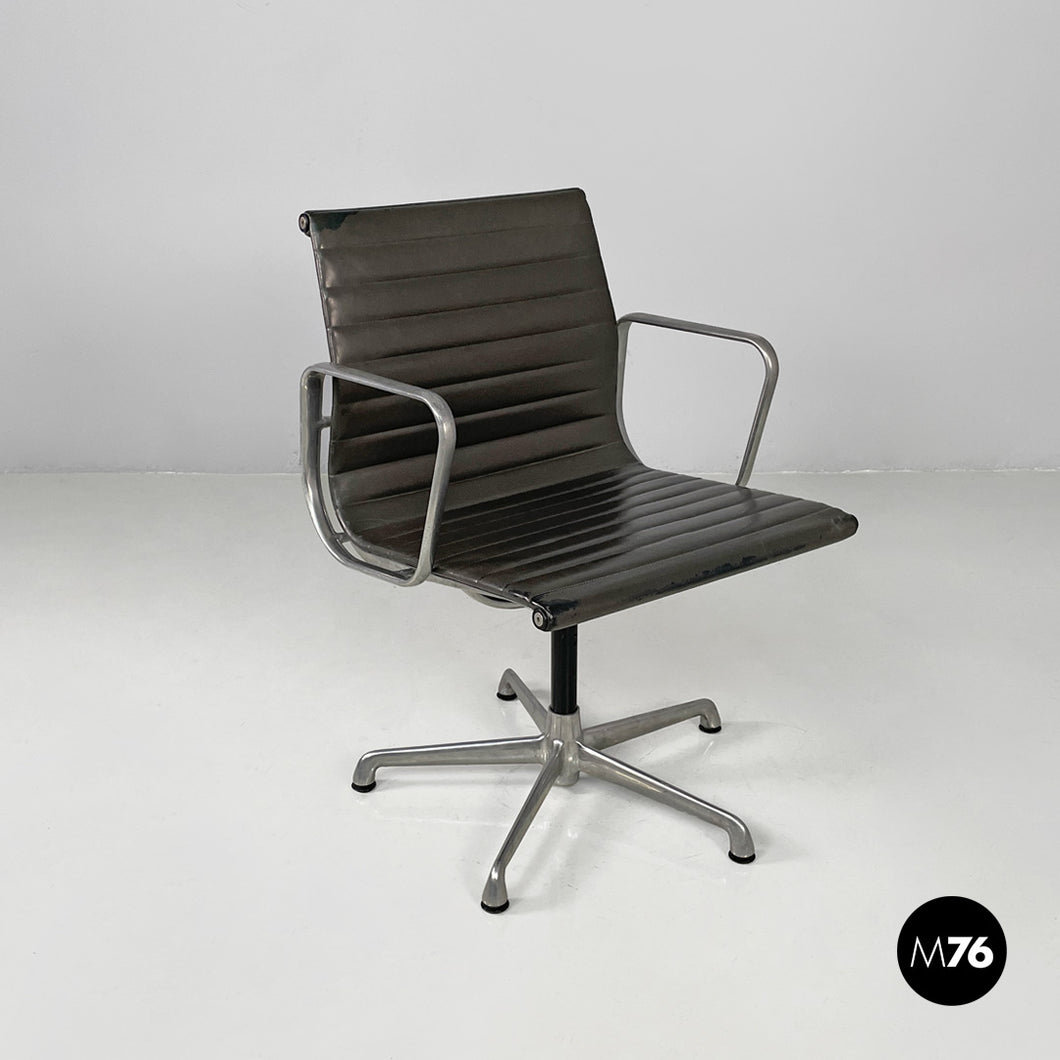 Dark grey leather office chair by Charles and Ray Eames for ICF, 1970s