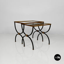 Load image into Gallery viewer, Stackable metal and glass coffee tables, 1940s
