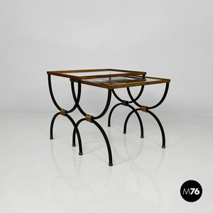 Stackable metal and glass coffee tables, 1940s