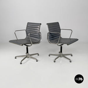 Dark grey leather office chairs by Charles and Ray Eames for ICF, 1970s