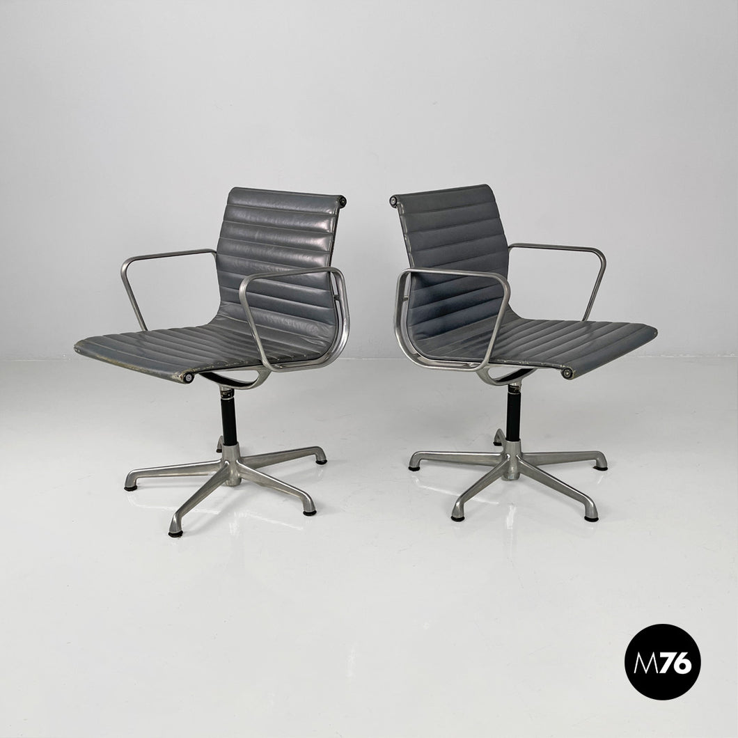 Dark grey leather office chairs by Charles and Ray Eames for ICF, 1970s