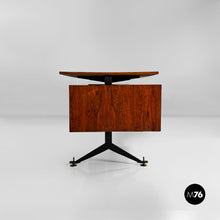 将图片加载到图库查看器，Desk in wood, black metal and brass, 1960s
