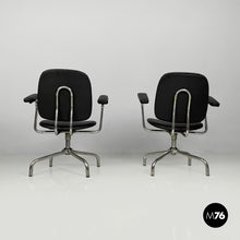 Load image into Gallery viewer, Swivel office chairs in steel and faux leather, 1960s
