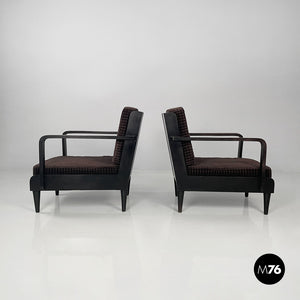 Armchairs in wood and brown velvet, 1940s